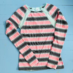 Iviva Activewear Shirt Pink, Blue, Black Striped, Long Sleeved Athleisure Top